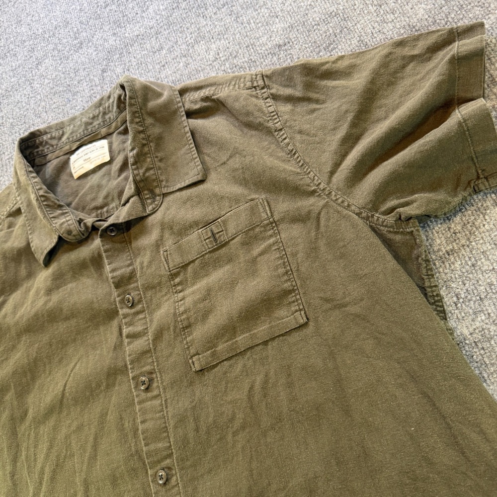 REI Co-op Mens XXLarge Olive Green Hemp Cotton Short Sleeve Button Up Shirt